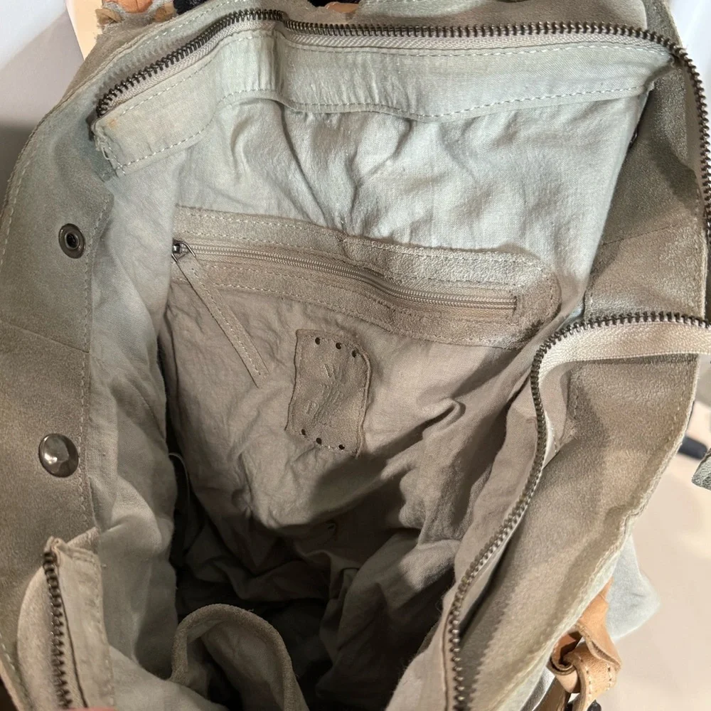 SOLD We The Free Free People Tote Bag backpack 100% cow leather cotton inter - Picture 9 of 16